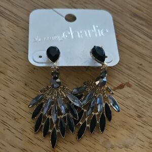 Charming Charlie Black and Gold Teardrop Earrings